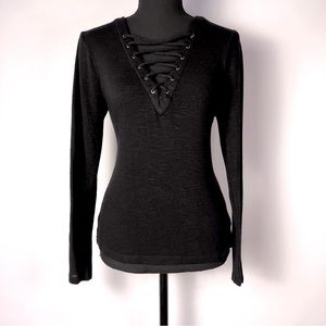 Black Lace Up Long Sleeve Top Size M